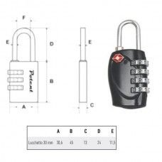 LUCCHETTO LEGA mm 30 COMBINAZIONE TSA       POTENT