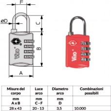 LUCCHETTO ZAMA mm 28 COMBINAZIONE TSA   424.7 VIRO